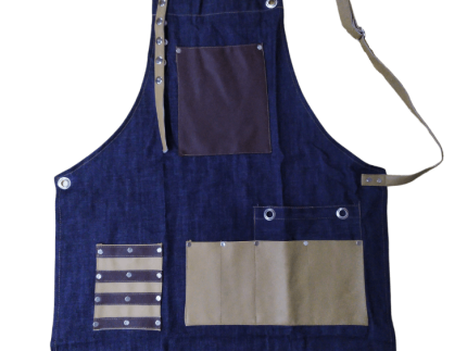 Denim Apron w/ Leather Straps and Pockets